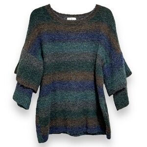 Ponsesa Color Block Striped Bell Sleeve Multicolor Wool Blend Sweater Size L